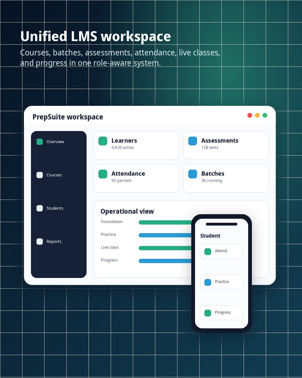 PrepSuite product interface mockup.