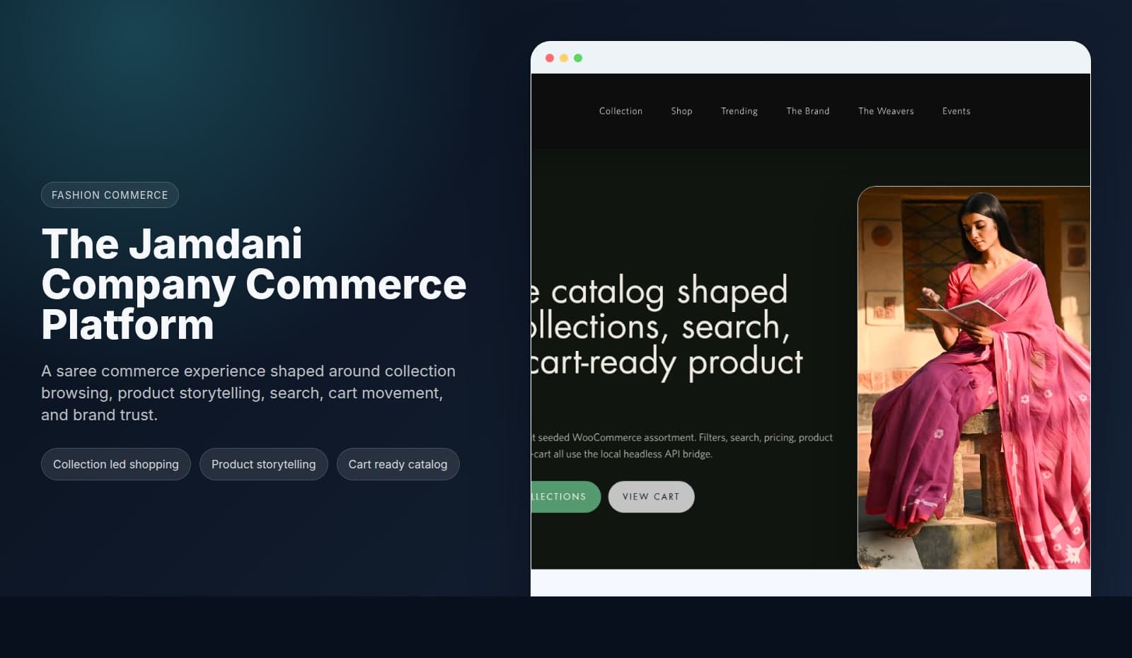 The Jamdani Company saree commerce storefront shown inside a browser frame