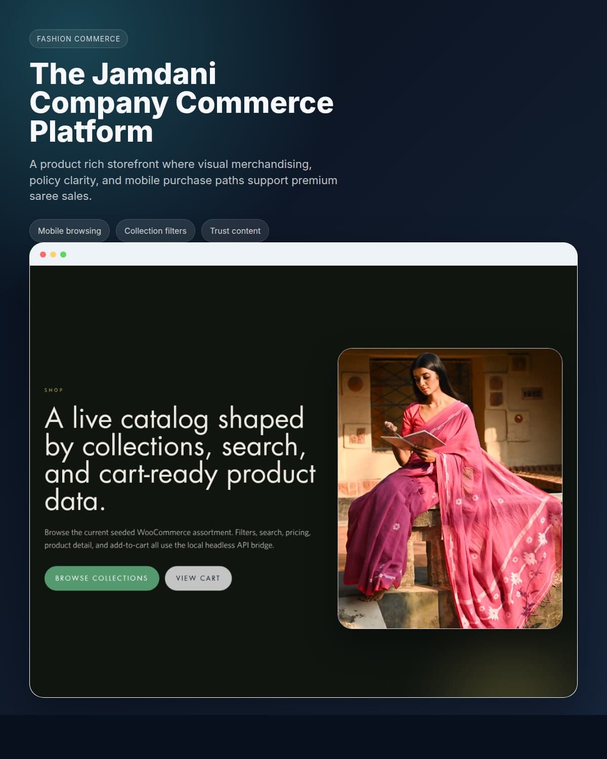 The Jamdani Company mobile friendly saree catalog and product story screen